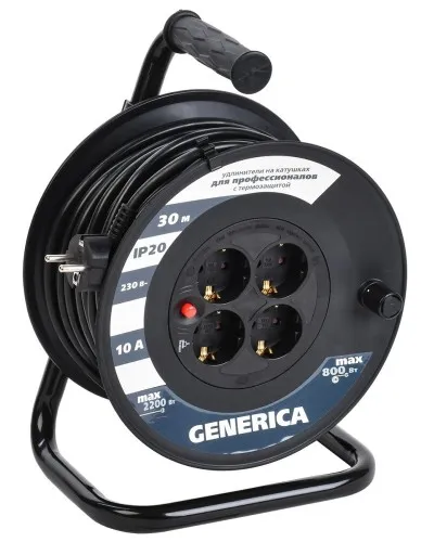 УК30 4 места 2P+PE, 30м GENERICA (WKP10-10-04-30-G). Удлинитель на катушке с термозащитой, 3х1,0кв.мм. IEK в Саратове