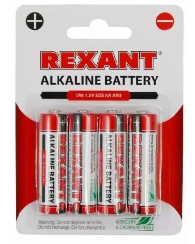 Алкалиновая батарейка AA/LR6 1,5 V 4 шт. блистер REXANT (30-1027). Элемент питания. Rexant в Саратове