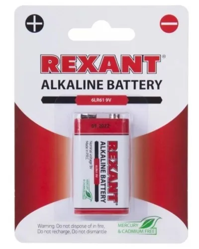 Алкалиновая батарейка 6LR61 («Крона») 9 V 1 шт. блистер REXANT (30-1061). Элемент питания. Rexant в Саратове