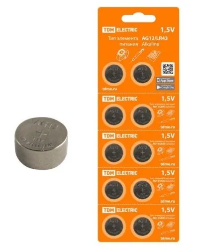 AG12/LR43 Alkaline 1,5V BP-10 TDM (SQ1702-0046). Элемент питания. TDM ЕLECTRIC в Саратове