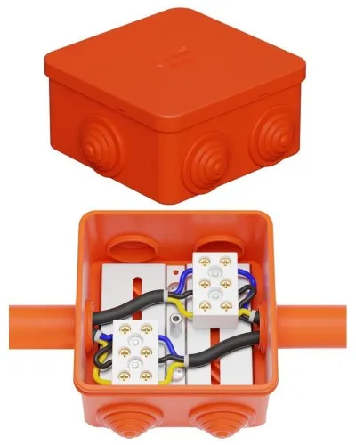 Коробка JBS080 85х85х50, 6 вых., 3P (0,15-10,0 мм²) (43301HF). Коробка монтажная, огнестойкая, без галогена. Экопласт в Саратове